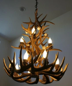 REAL ANTLER XXL CASCADE WHITETAIL CHANDELIER, LAMPS E15, DEER LIGHT - Picture 1 of 9