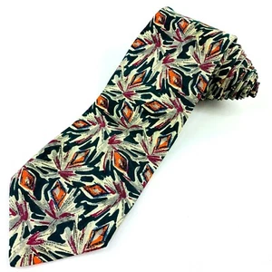 Land's End Mens Tie Green Orange Abstract Design Neck Tie Made in USA 100% Silk - Picture 1 of 5