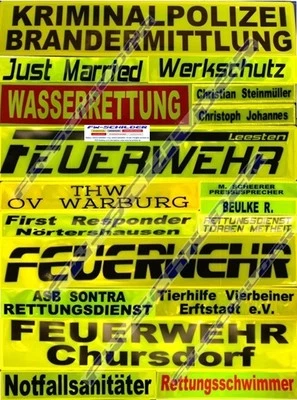 FEUERWEHR Reflex Rückenschild gelb, reflektierend, 38x8cm, Wunschtext, einzeilig - Bild 1 von 3