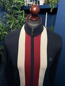 Gabicci Full Zip Navy Blue Jumper Cardigan Union Jack Men Small Terraces Casuals - Picture 1 of 9