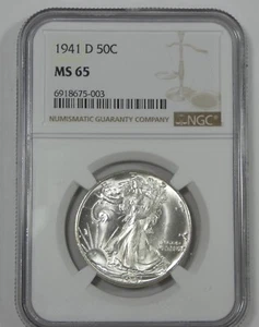 Medio dólar Walking Liberty 1941-D certificado NGC MS 65 plata 50c - Imagen 1 de 4