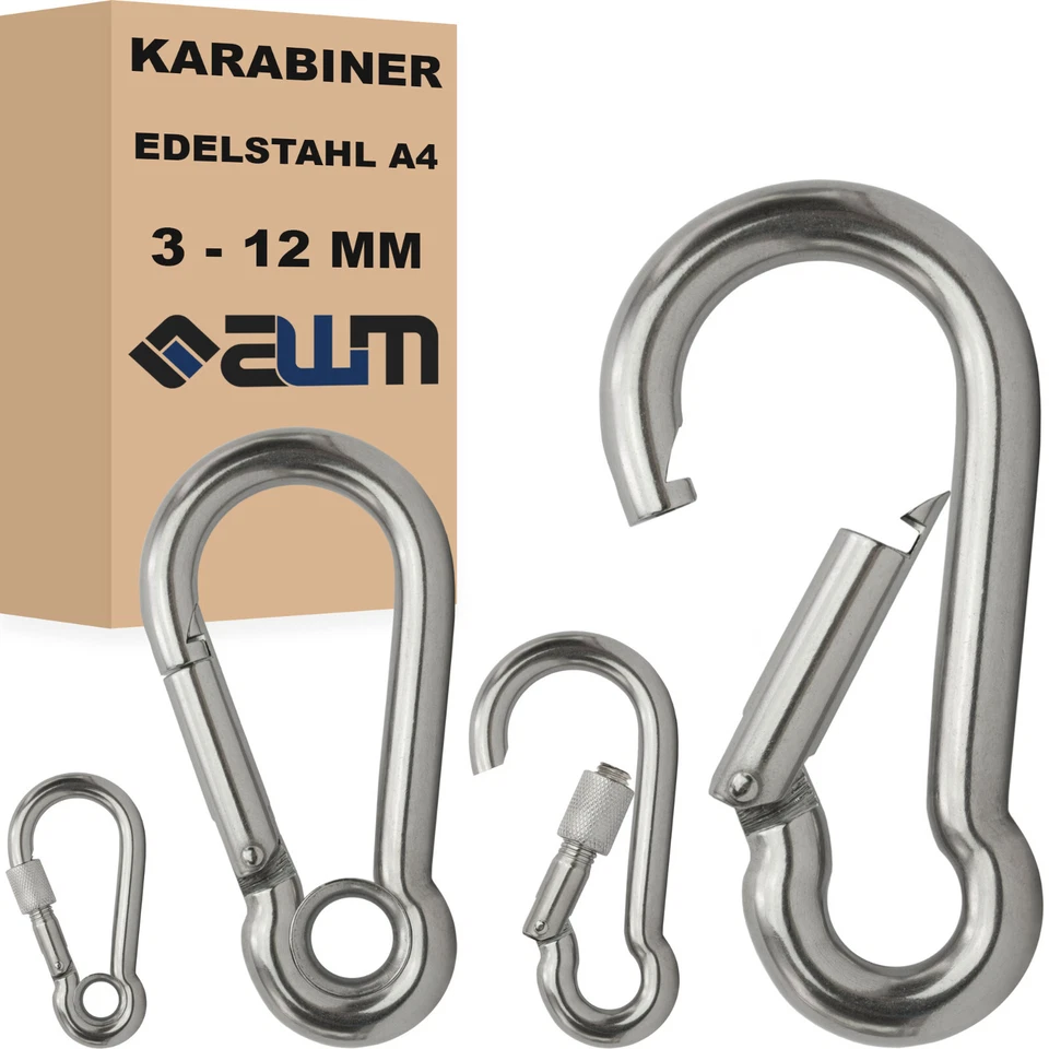 Karabiner Edelstahl VA4 Karabinerhaken Kausche Mutter klein groß Schnapphaken - Bild 1 von 1