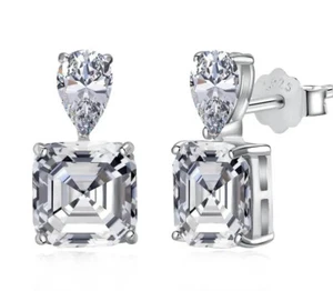 Asscher cut AAA CZ Teardop CZ Earrings 925 Sterling Silver Earrings Nickel Free - Picture 1 of 4