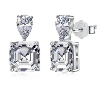 Brincos de prata esterlina 925 corte Asscher AAA CZ Teardop CZ sem níquel - Imagem 1 de 4