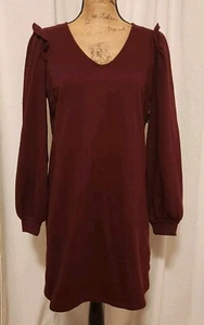 Nine West Women's L Burgundy Long Sleeve Knit Fleece Shift Dress NEW - Picture 1 of 7