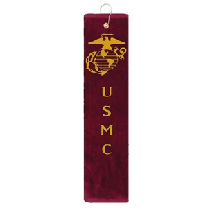 Marine Corps EGA USMC Asciugamano Borgogna Oro Vinile Asciugamano Golf Tripiega 15"x18" - Foto 1 di 1