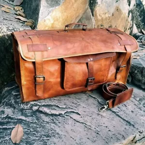 Men Handmade Vintage Brown Leather Luggage Weekender Overnight Travel Duffel Bag - Picture 1 of 8