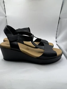 Hush Puppies Leather Wedge Sandal Shoes Hook & Loop Closure Black Size US 11 - Picture 1 of 16