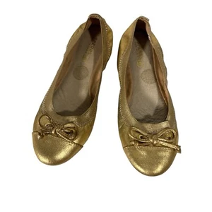 SPERRY Sz 6 TOP SIDER ELISE BOW metallic gold ballet flats leather shoes - Picture 1 of 7