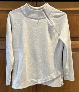 T By Talbots Womens P Gray Mock Neck Shoulder Zip Cotton Pullover Top Sweatshirt - Picture 1 of 5