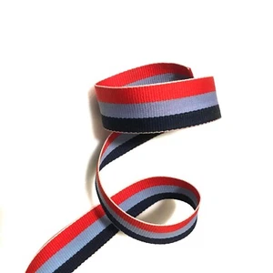 Grosgrain ribbon striped ribbon Uniform Braid ribbon 1" Navy Blue Red 10 yds RB8 - Picture 1 of 2