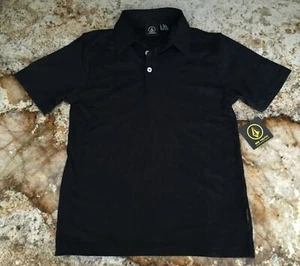 VOLCOM Wowzer Black Short Sleeve Polo Shirt NEW Big Youth Boys Sz M - Picture 1 of 4