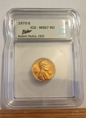 1970 S ICG MS67 RD Lincoln Memorial Cent Red AUSTIN HUTTO SIGNED - Image 1 of 4