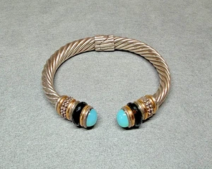 VINTAGE Samuel B. Bracciale con cerniera in argento sterling 925 14k onice calcedonio - Foto 1 di 17