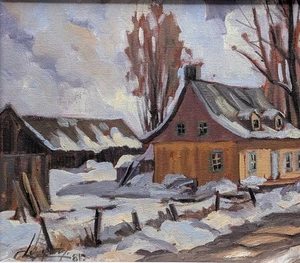 Claude Langevin Oil painting, "La Maison Jaune, Piedmont" - Canadian Art! - Picture 1 of 9