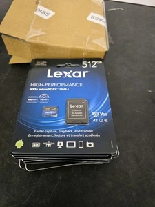 (1) Lexar 512GB 633x Micro SDXC MicroSD 100MB/s Class10 UHS-I A2 + Go Pro - Picture 1 of 2