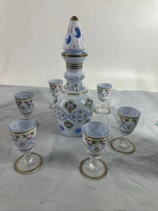 Antique Bohemian Czech Moser Glass Decanter 8pc Set - Picture 1 of 14