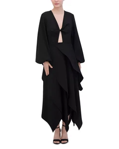 BCBG Max Azria Black Crepe Flounce Ruffle Midi Dress NWT $368, Size 4, NWT! - Picture 1 of 10