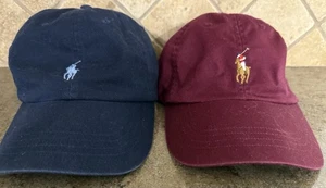 Lot Of 2 Polo Ralph Lauren Hats Chino Strap Back Solid Burgundy Navy One Size - Picture 1 of 7