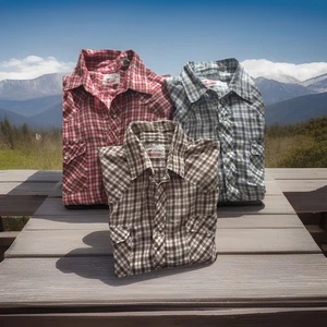 Paket mit 3 karierten Vintage Van Cort Westerner Herrenhemden S/S Large braun blau & rot - Bild 1 von 12