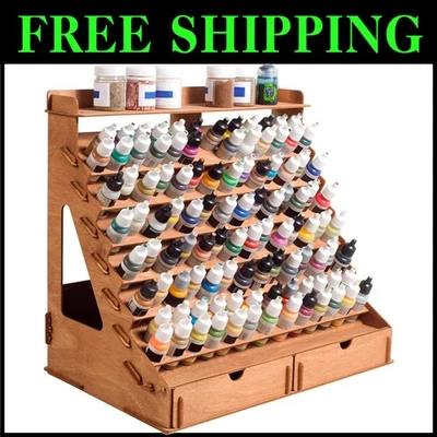 Elegant Wooden Paint Organizer for 105 Bottles and 14 Brushes - Portable Rack - Image 1 of 4