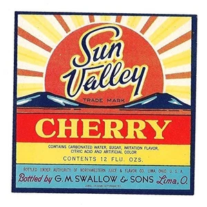 Sun Valley Cherry Soda Bottle Label Swallow Lima Ohio - Picture 1 of 1