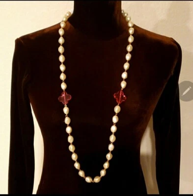 NUEVO COLLAR FORNASH LARGO IMITACIÓN PERLA PEPITA CUENTAS ROSA Foto 1 de 3