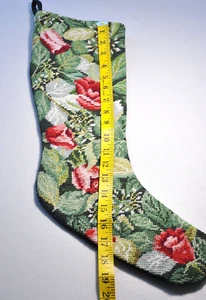 Needlepoint embroidery Christmas wool velvet  slender rose holiday Stocking AD - Picture 1 of 12