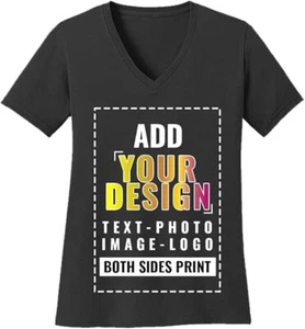 Womens V-neck Custom Personalized Shirt Your Text Logo Name Front Back - Gildan - Picture 1 of 15