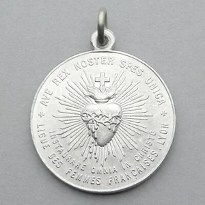 Medalla grande religiosa francesa antigua. Santa Virgen María. Sagrado Corazón. Por Penin - Imagen 1 de 4