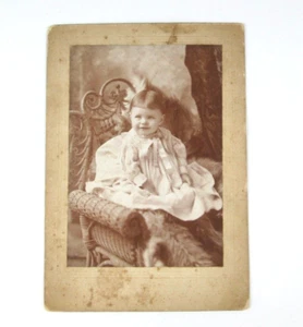 1800s Cabinet Card Infant Child Christening Gown Antique Wicker Chair - Picture 1 of 3