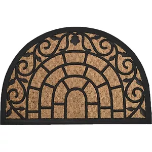 Sheltered Half Round Front Door Mat Harry Natural Braided Coir Coco Rubber Rug - Picture 1 of 10