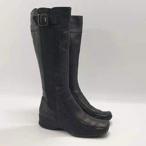 Clarks Boots Black Leather Knee Heels Size 6 - Picture 1 of 19