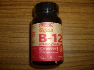 Deva VEGAN VITAMIN B-12 w/ Folic Acid & B6 Fast Dissolve 90 Tabs Exp 12/3/25 - Picture 1 of 4