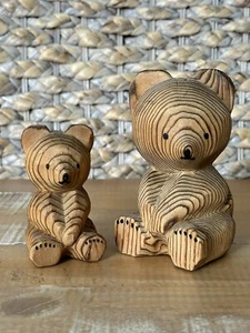 Par de osos tallados a mano de madera vintage de Japón Takahashi Ainu - Imagen 1 de 6