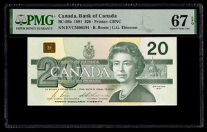 Canada ๐จ๐ฆ 1991 - $20 Twenty Dollars Bonin|Thiessen EVC - PMG UNC 67 EPQ - Picture 1 of 2