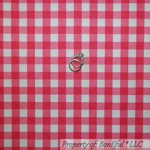 BonEful Fabric FQ Cotton Quilt Pink White Block Check Gingham Square Girl Stripe - Picture 1 of 9