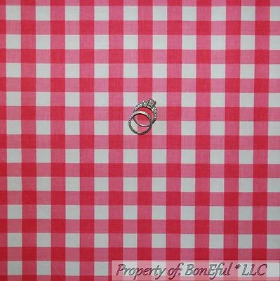 BonEful Fabric Cotton Quilt Pink White Block Check Gingham Girl Stripe Kid SCRAP - Image 1 of 4