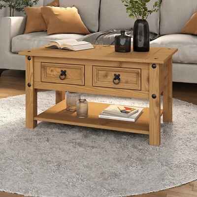 Corona Coffee Table with 2 Drawers & Shelf Solid Mexican Pine Wood Living Room - Image 1 of 4