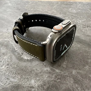 Cinturino orologio gomma FKM pelle ibrida verde per Apple Watch Ultra 1 2 49 mm - Foto 1 di 12