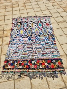 Großer handgeknüpfter marokkanischer Boucharouite Teppich 220x142 cm recycelter Stoff - bunt - Bild 1 von 18