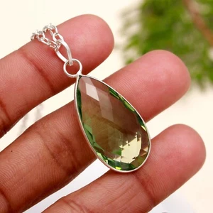 Green Amethyst Gemstone Adjustable 925 Sterling Silver Chain Necklace 18" - Picture 1 of 6