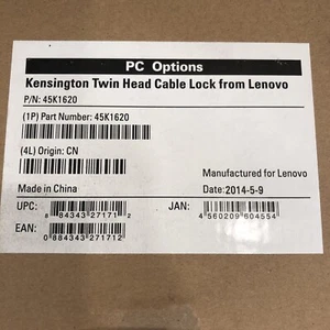 Lenovo Cable Lock Security 45K1620 Kensington Twin Head - Picture 1 of 4