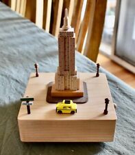 WONDERFUL LIFE Sustainable Carved Wood Empire State Building Taxi Music Box NEW