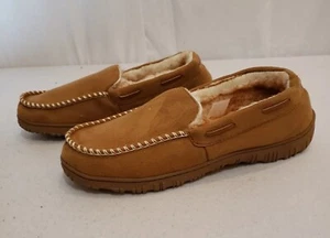 Sz 13 Men's Faux Fur Lined Slippers. Camel Polyester New - Picture 1 of 5