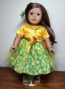 St Patrick's Day Dress Hairbow Shamrock Clover Irish fit 18" American Girl dolls - Picture 1 of 7