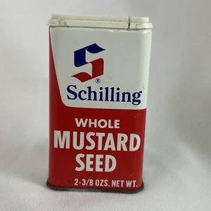 Schilling Whole Mustard Seed Tin 2-3/8 oz Empty Plastic Top Uses For On Back VTG - Picture 1 of 6
