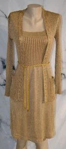 WENJILLI Vintage Gold Lurex Dress Set 11/12 Ribbed Jacket and Upper Dress - Picture 1 of 15