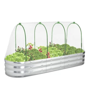 Raised Garden Bed with Greenhouse Galvanized Planter Box with 2 Greenhouse Cover - Picture 1 of 7