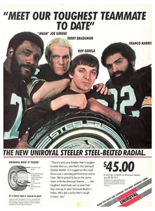 Página de revista publicitaria de neumáticos Uniroyal Steeler NFL Steelers 12x8 pulgadas letrero de metal - Imagen 1 de 1